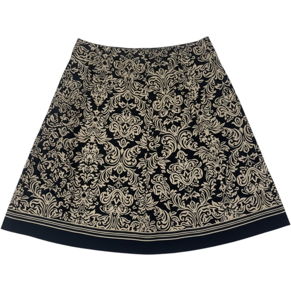 Robbie Bee Skirt 22W Plus Size Black Beige Damask Church Modest 100% Cotton Knee